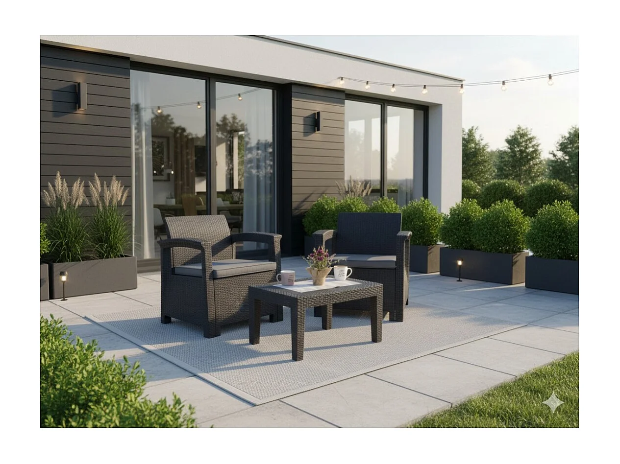Tuinset KALVOR 2 zitplaatsen antraciet met lage tafel en stoelen