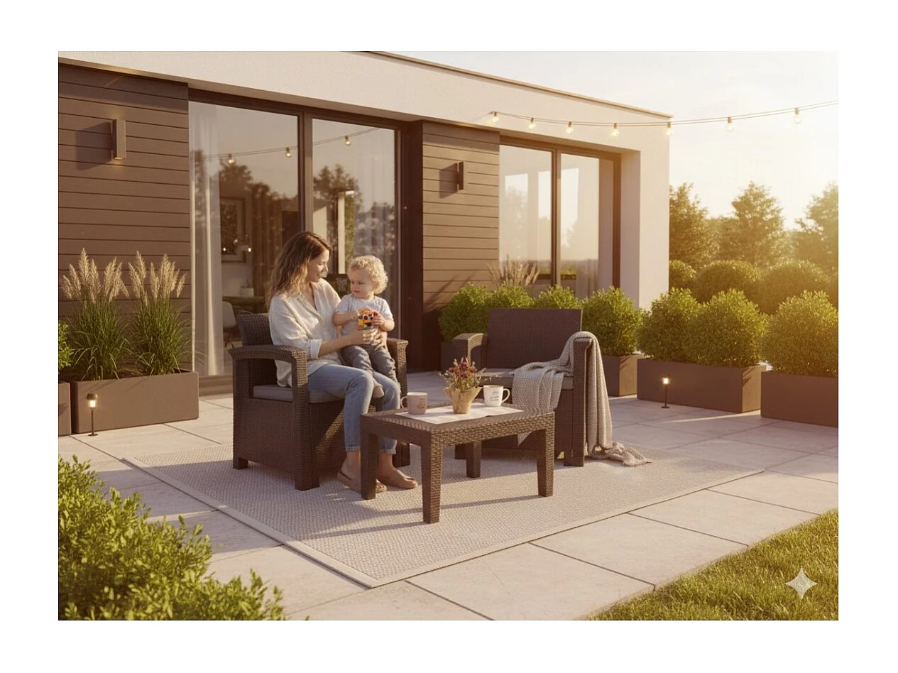 Tuinset KALVOR 2 zitplaatsen antraciet met lage tafel en stoelen