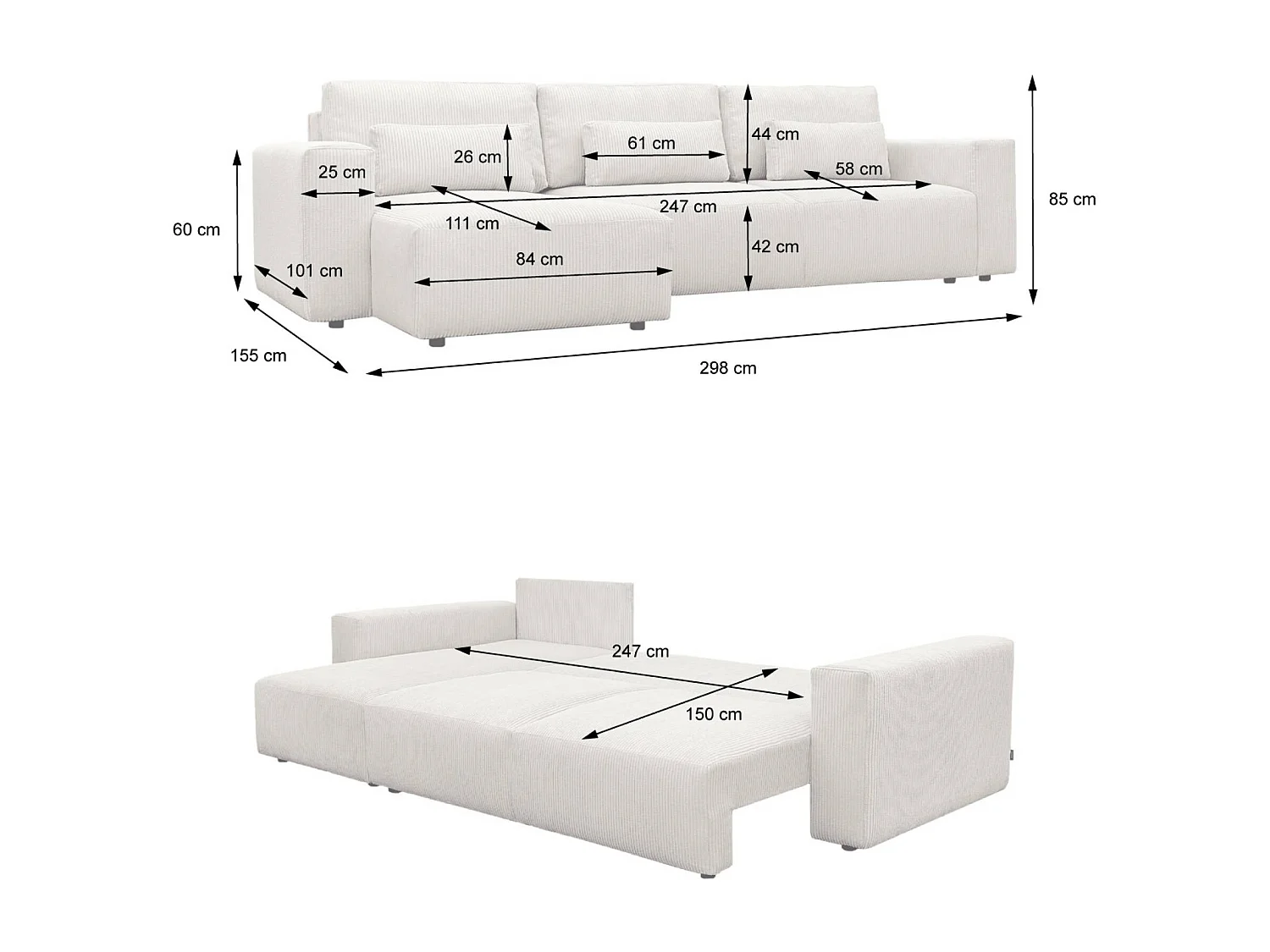 Canapé d'angle convertible réversible 5 places velours côtelé kaki avec coffre de rangement - Theo