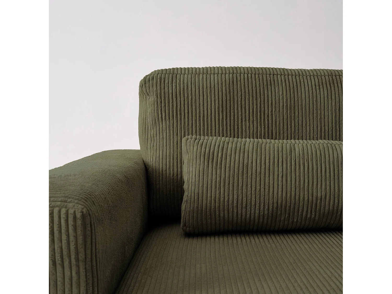 Canapé d'angle convertible réversible 5 places velours côtelé kaki avec coffre de rangement - Theo