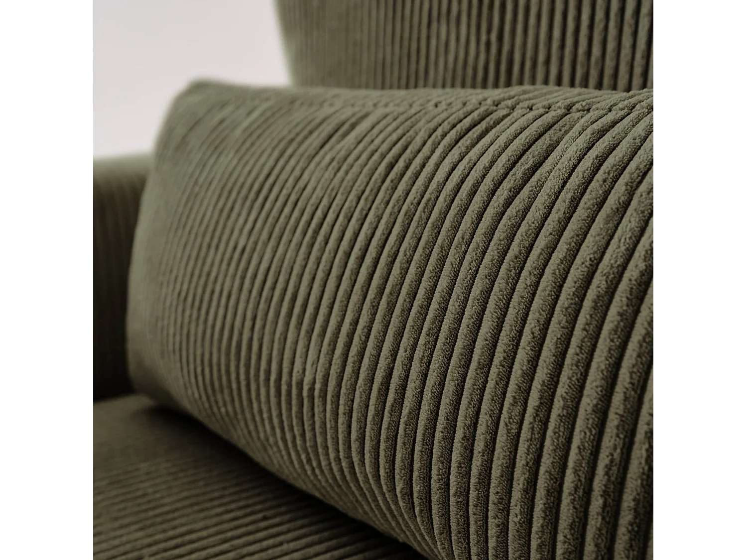 Canapé d'angle convertible réversible 5 places velours côtelé kaki avec coffre de rangement - Theo