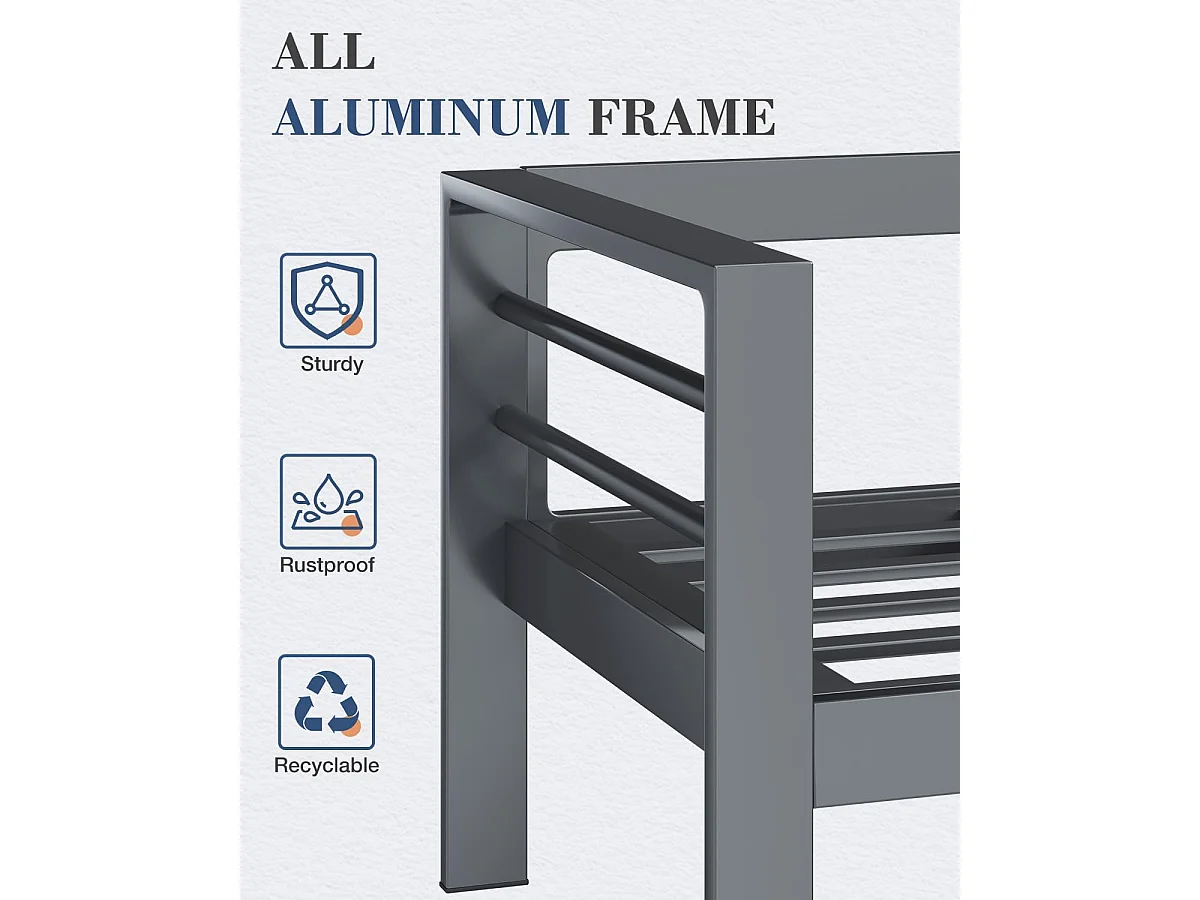 YODOLLA 7-teiliges Aluminium Garten-Sitzgruppe, modernes Terrassenset mit Couchtisch & wetterfester Metall Lounge, Schwarz