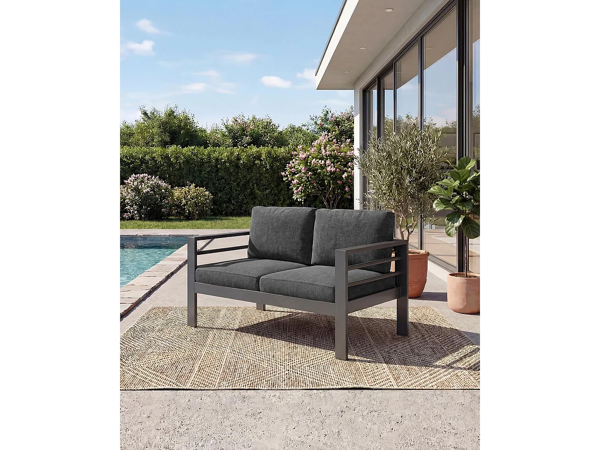 YODOLLA 7-teiliges Aluminium Garten-Sitzgruppe, modernes Terrassenset mit Couchtisch & wetterfester Metall Lounge, Schwarz