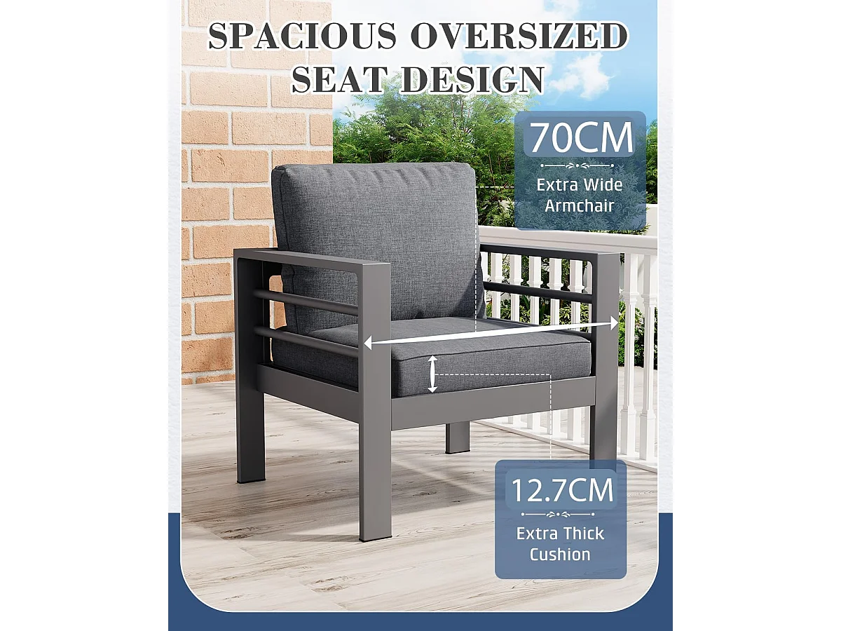 YODOLLA 7-teiliges Aluminium Garten-Sitzgruppe, modernes Terrassenset mit Couchtisch & wetterfester Metall Lounge, Schwarz