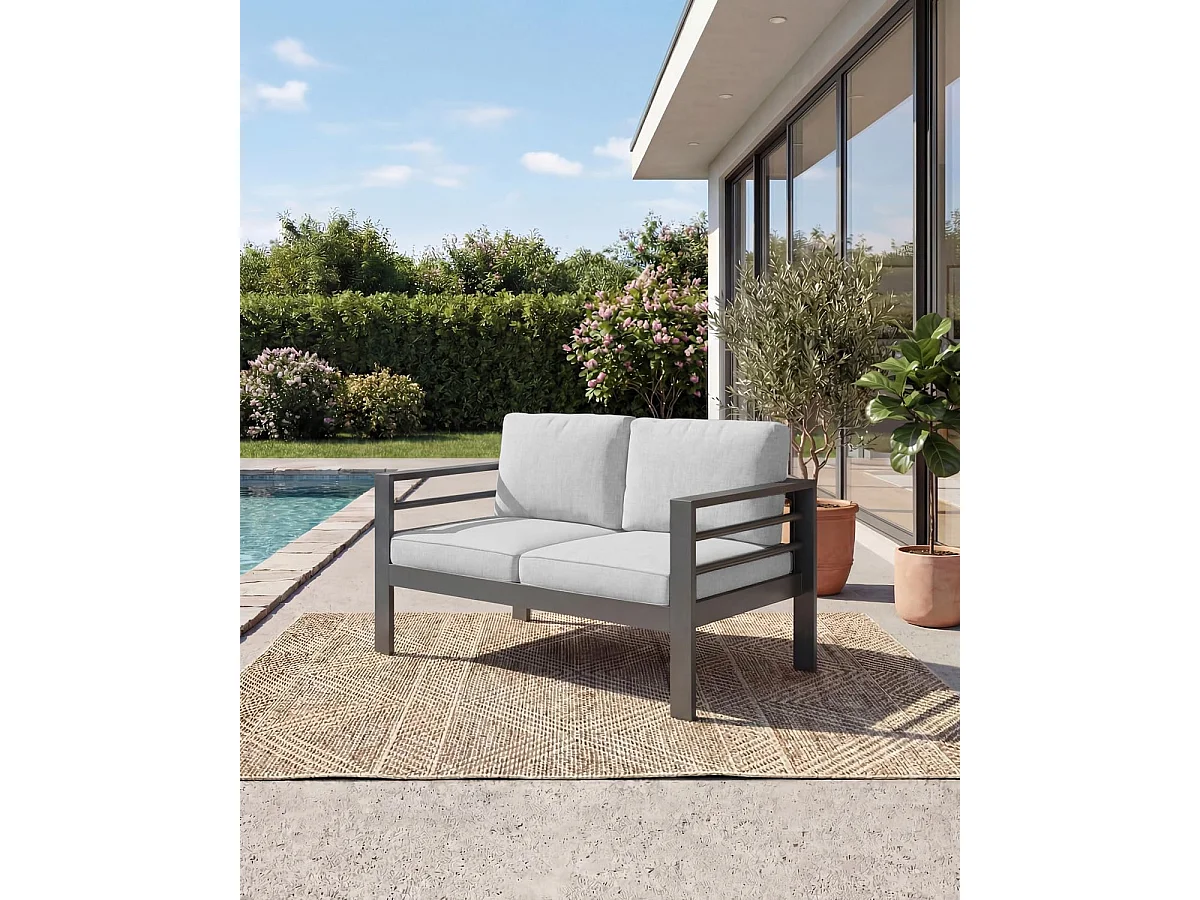 YODOLLA 7-teiliges Aluminium Garten-Sitzgruppe, modernes Terrassenset mit Couchtisch & wetterfester Metall Lounge, Grau