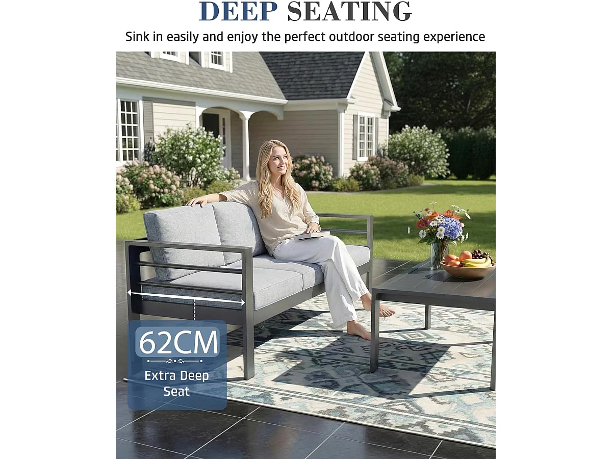 YODOLLA 7-teiliges Aluminium Garten-Sitzgruppe, modernes Terrassenset mit Couchtisch & wetterfester Metall Lounge, Grau