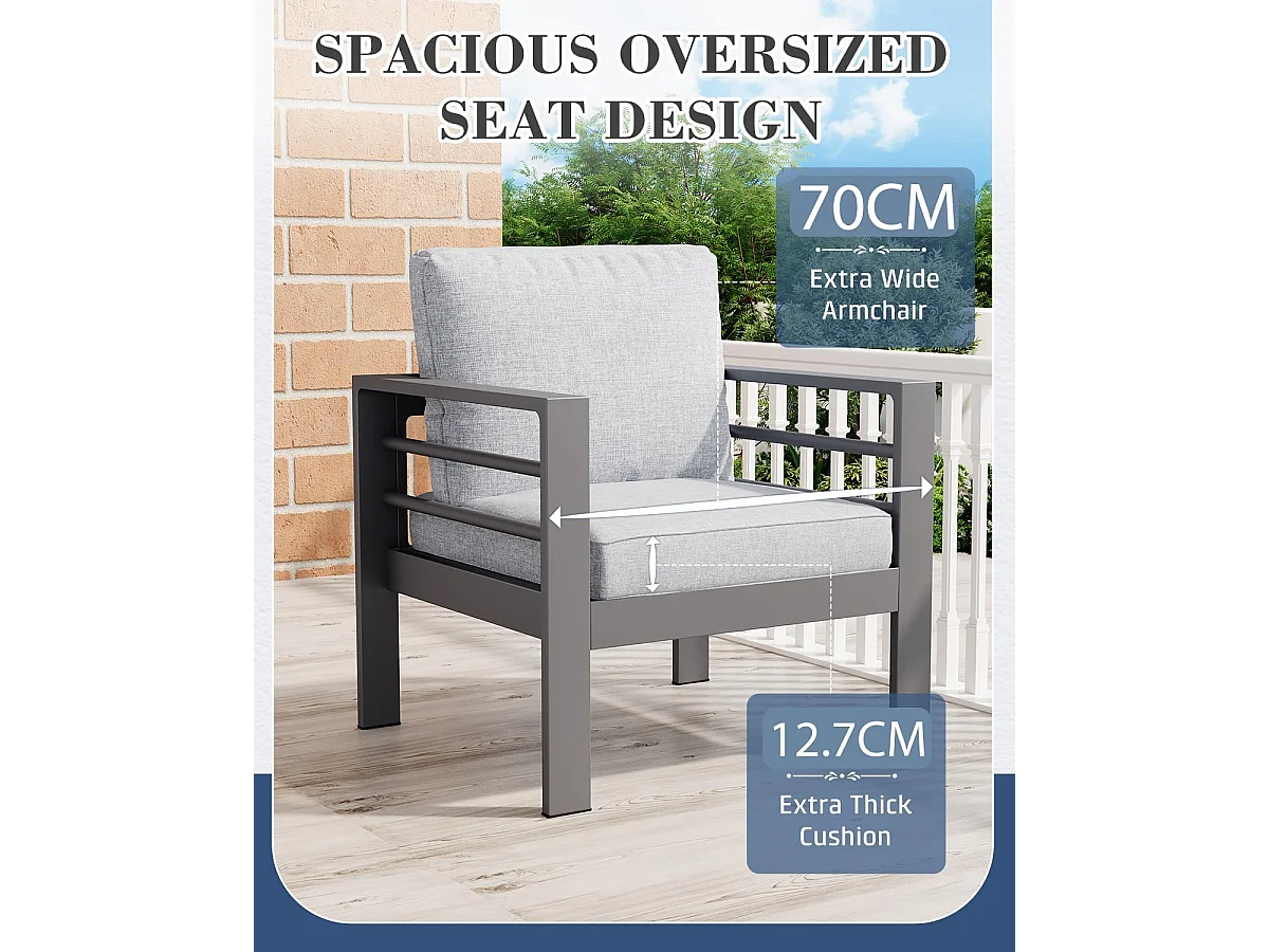 YODOLLA 7-teiliges Aluminium Garten-Sitzgruppe, modernes Terrassenset mit Couchtisch & wetterfester Metall Lounge, Grau