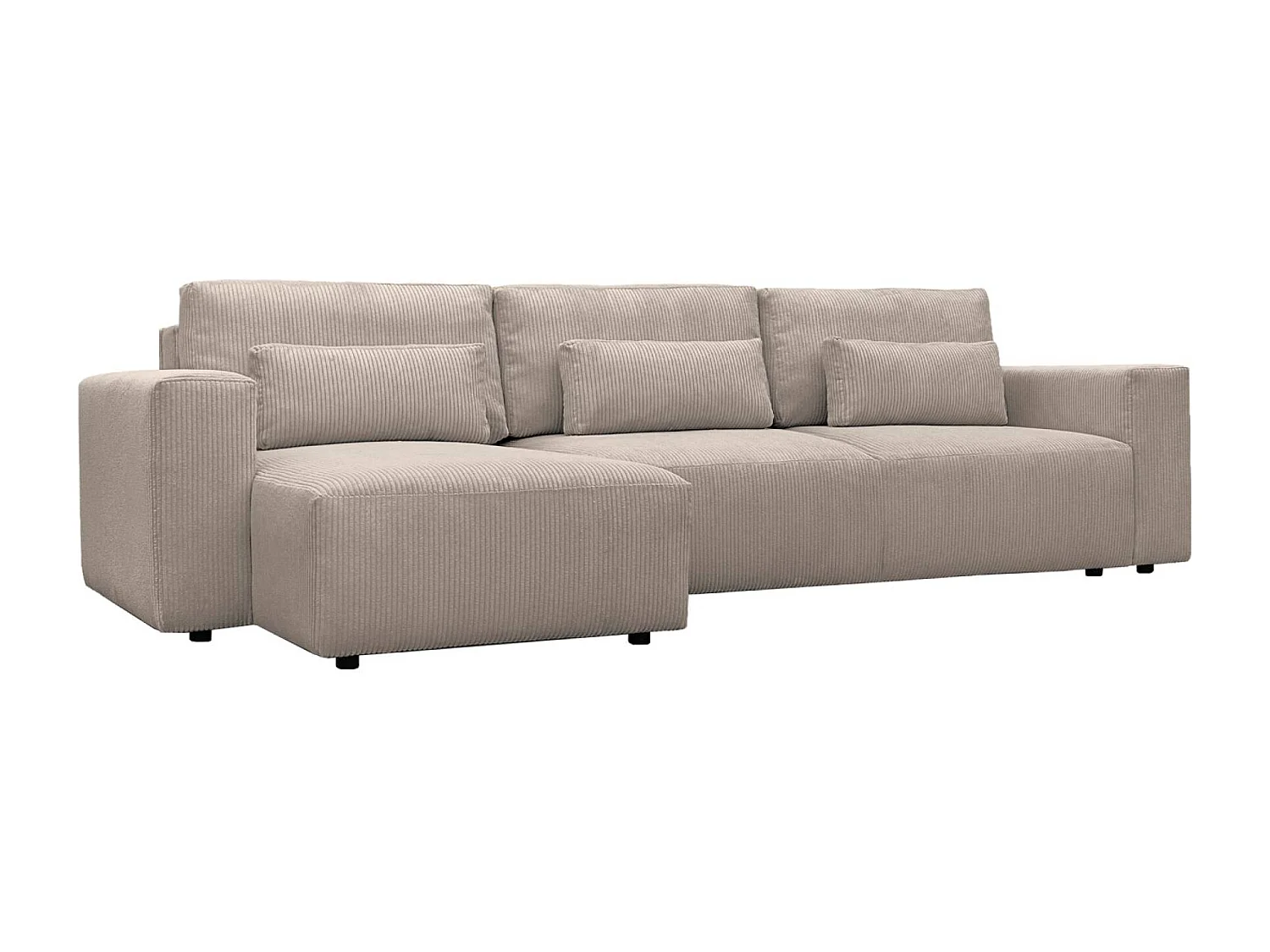 Canapé d'angle convertible réversible 5 places velours côtelé taupe avec coffre de rangement - Theo