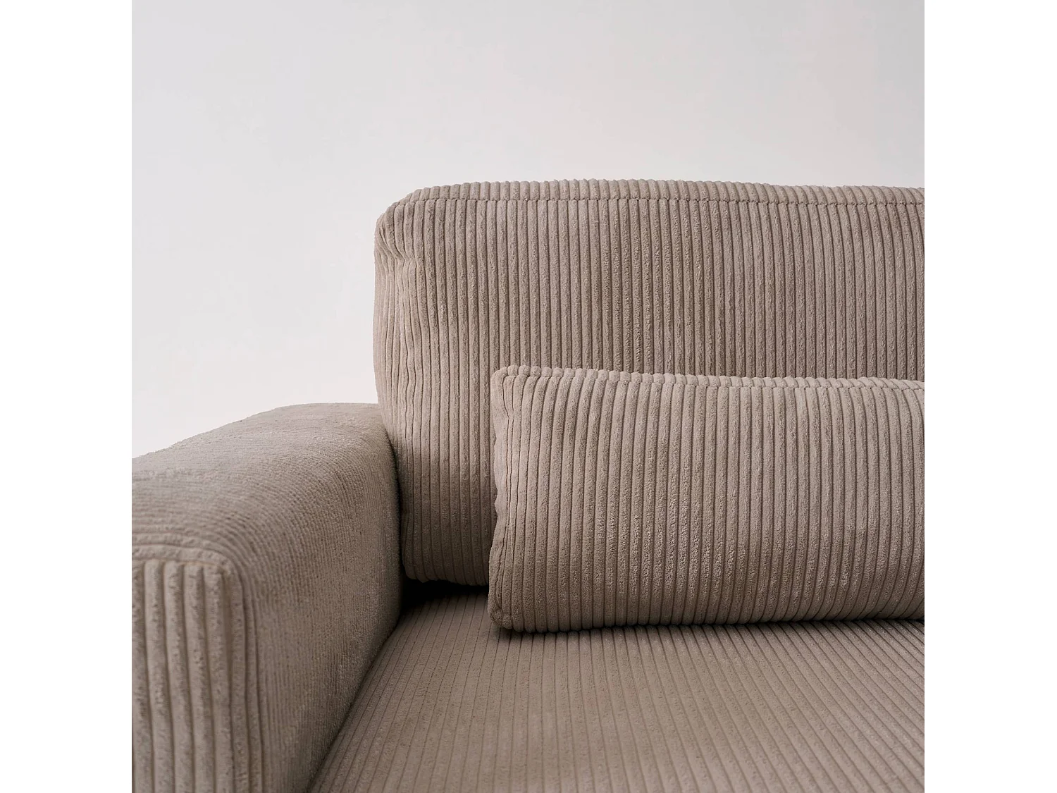 Canapé d'angle convertible réversible 5 places velours côtelé taupe avec coffre de rangement - Theo