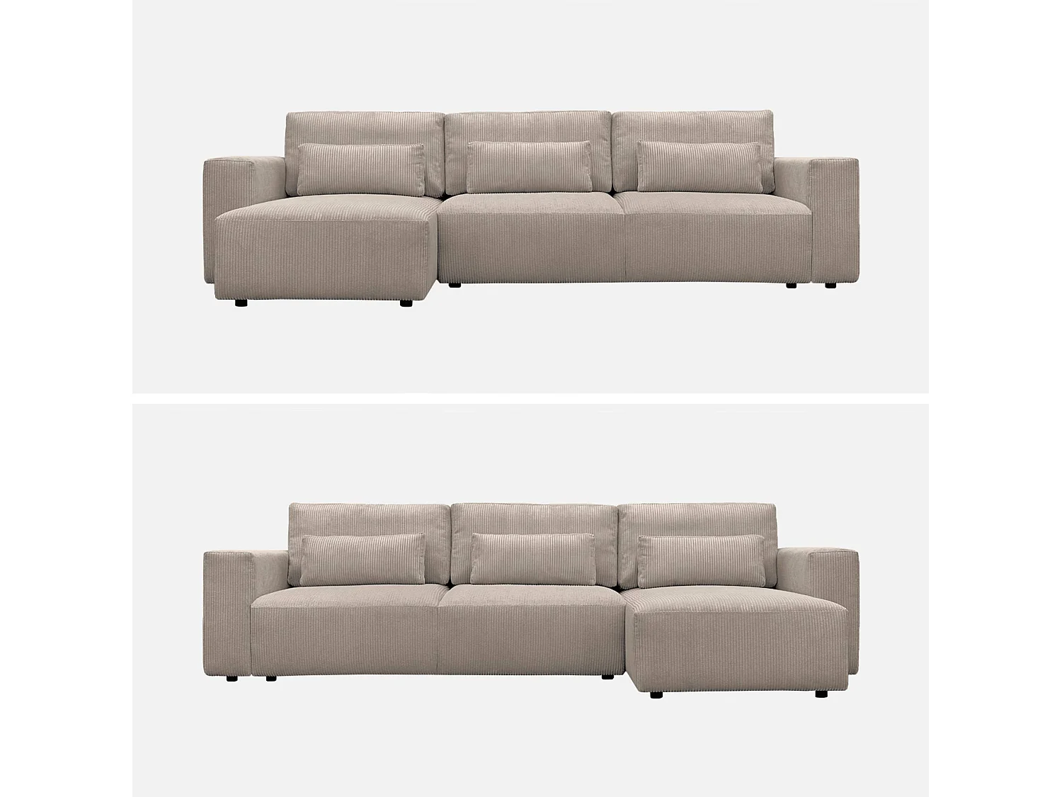 Canapé d'angle convertible réversible 5 places velours côtelé taupe avec coffre de rangement - Theo