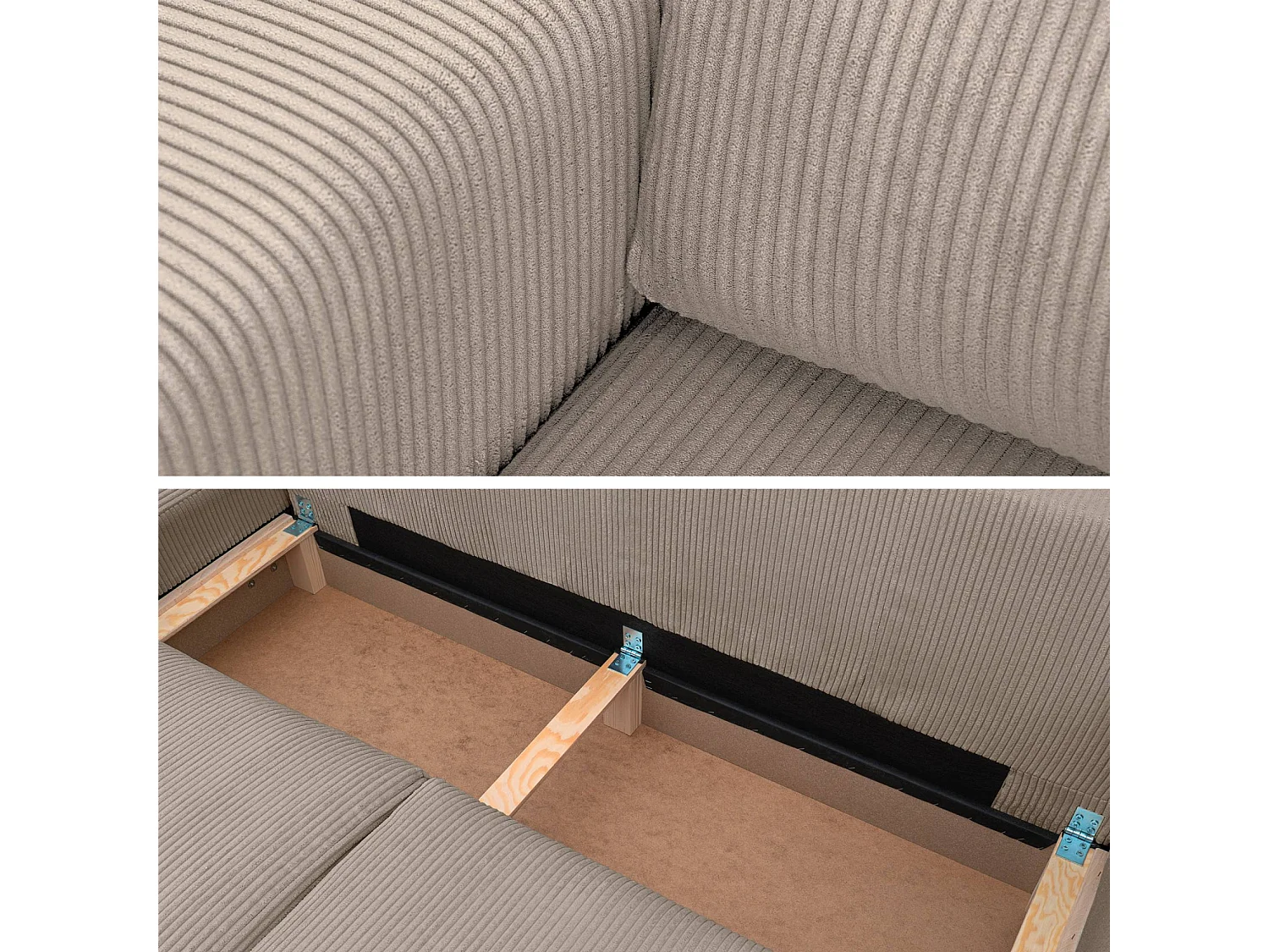 Canapé d'angle convertible réversible 5 places velours côtelé taupe avec coffre de rangement - Theo