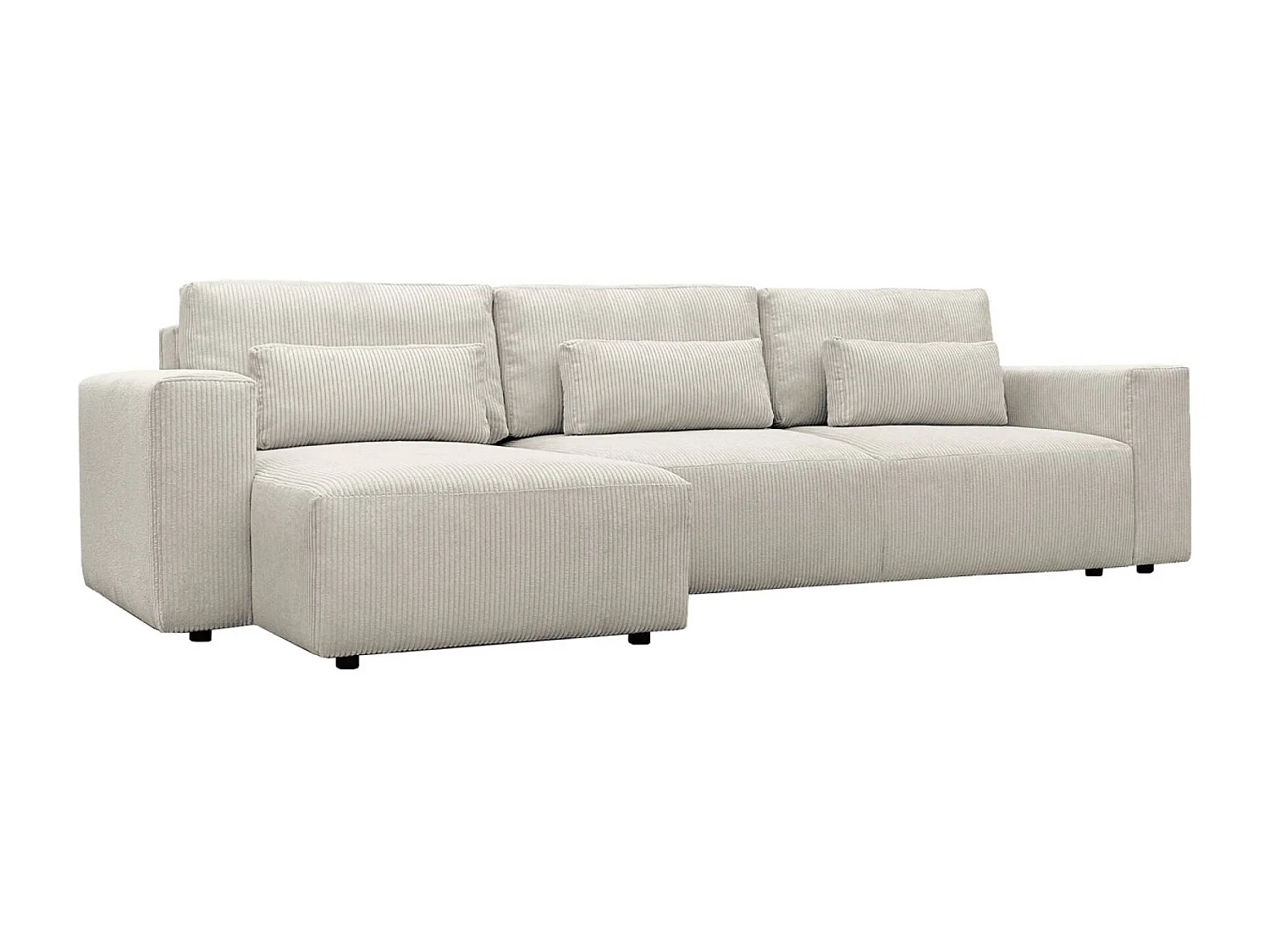 Canapé d'angle convertible réversible 5 places velours côtelé greige avec coffre de rangement - Theo