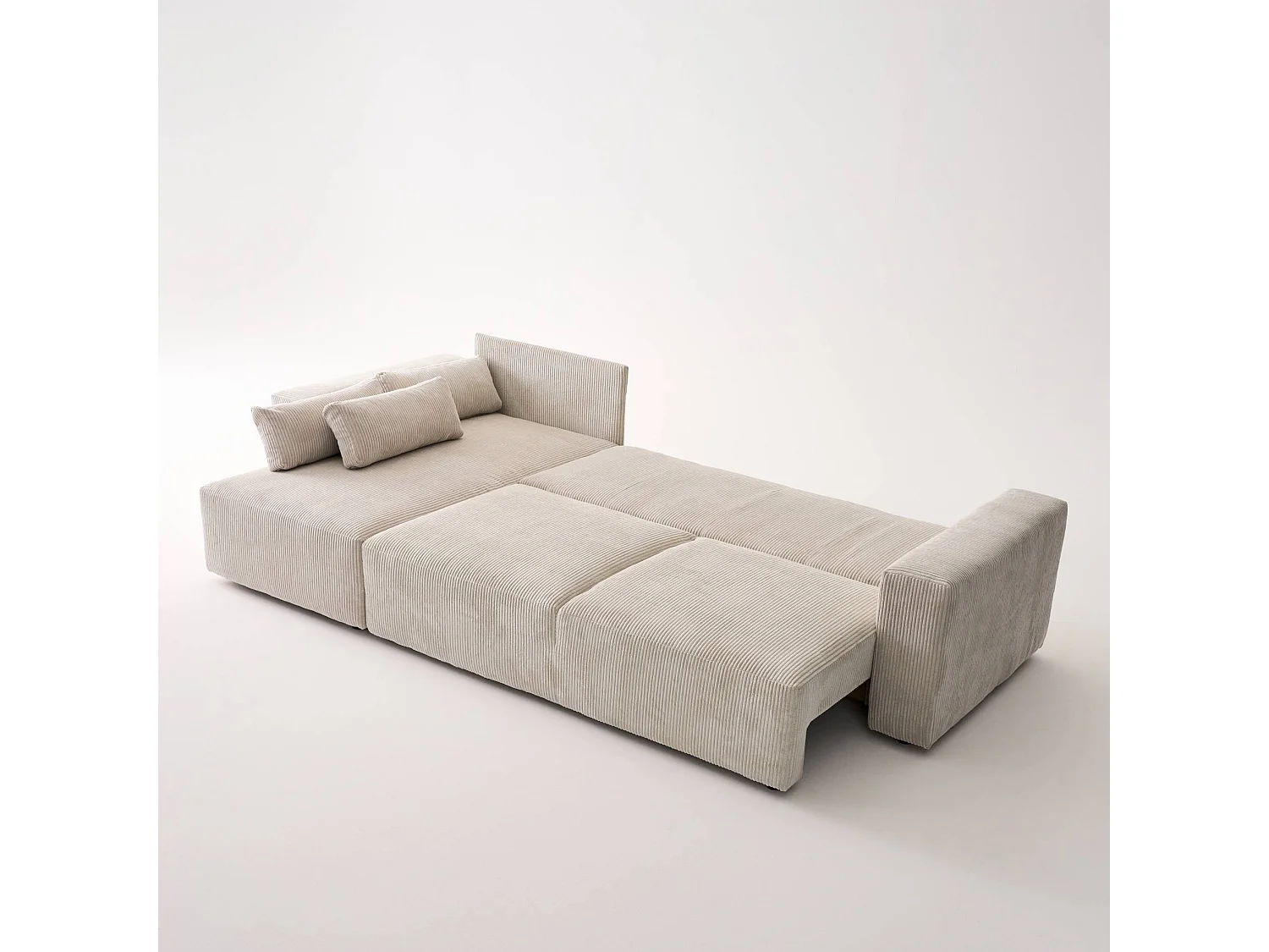 Canapé d'angle convertible réversible 5 places velours côtelé greige avec coffre de rangement - Theo