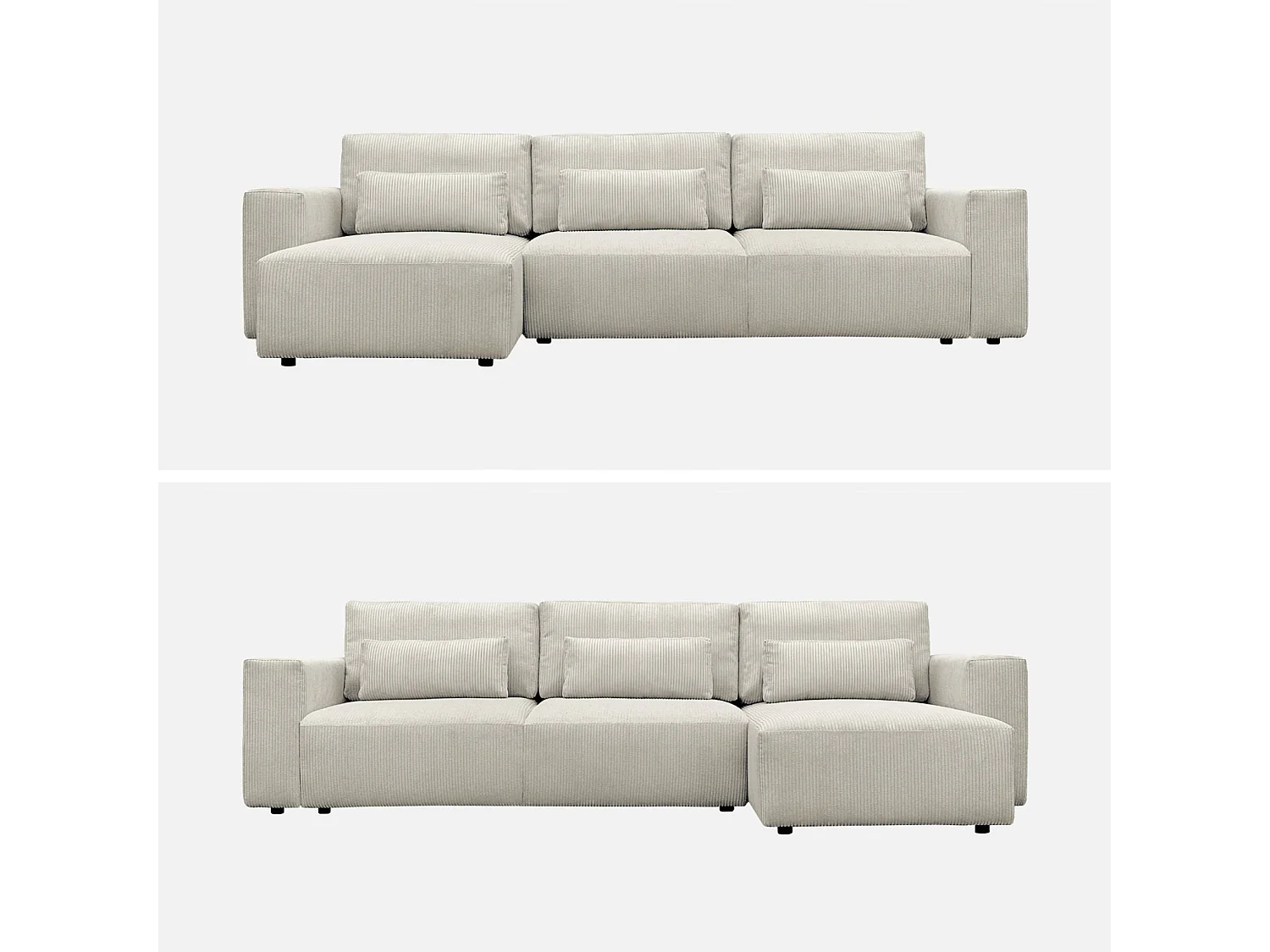 Canapé d'angle convertible réversible 5 places velours côtelé greige avec coffre de rangement - Theo