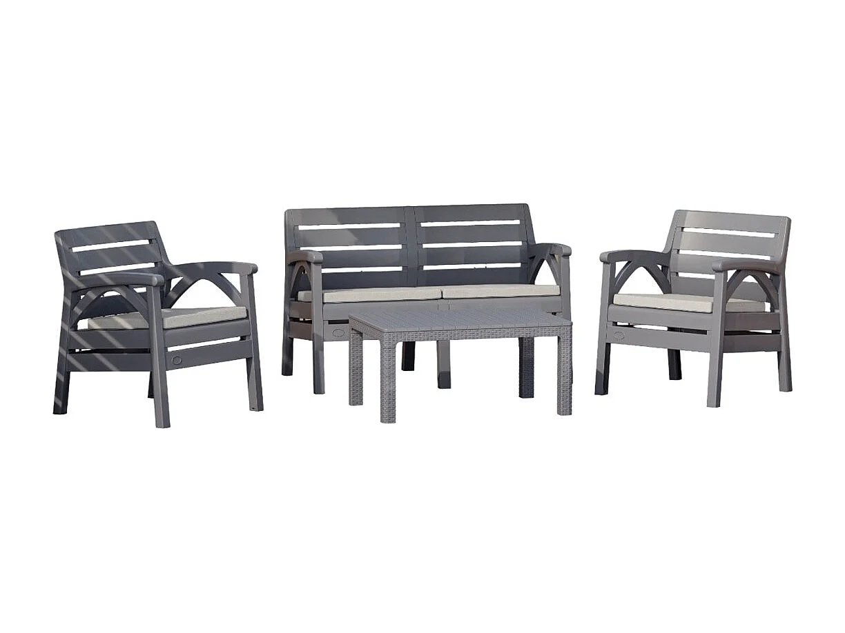 Gartenmöbelset SAVENNA 4-Sitzer anthrazit mit Sofa, Sesseln und Couchtisch