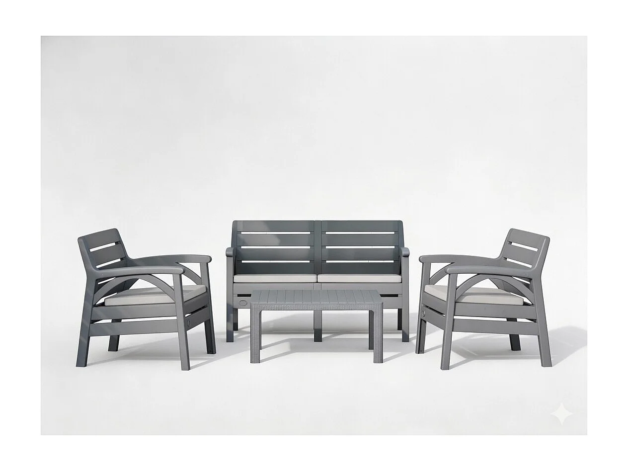 Gartenmöbelset SAVENNA 4-Sitzer anthrazit mit Sofa, Sesseln und Couchtisch
