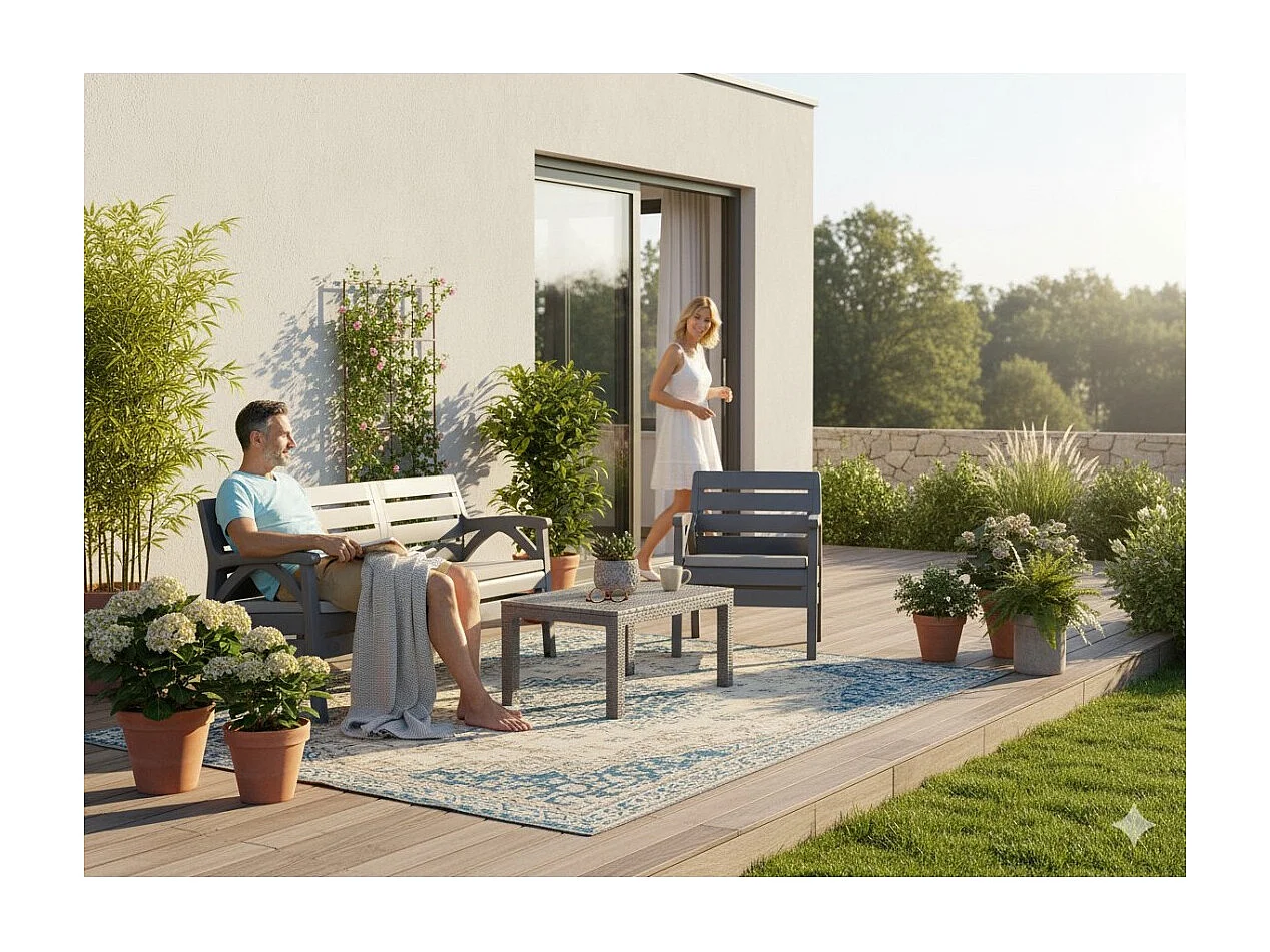 Gartenmöbelset SAVENNA 4-Sitzer anthrazit mit Sofa, Sesseln und Couchtisch