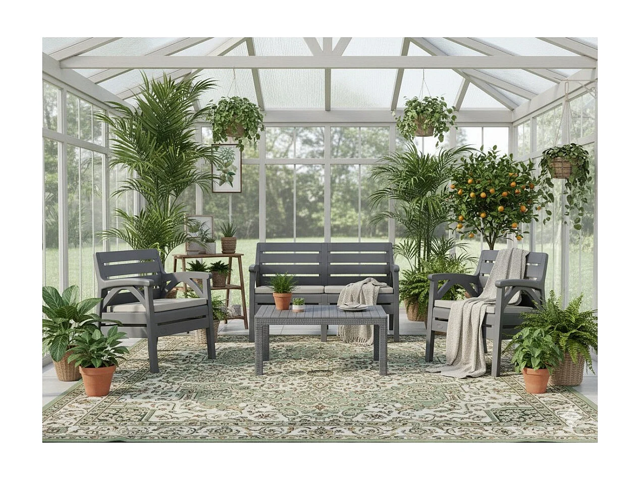 Gartenmöbelset SAVENNA 4-Sitzer anthrazit mit Sofa, Sesseln und Couchtisch