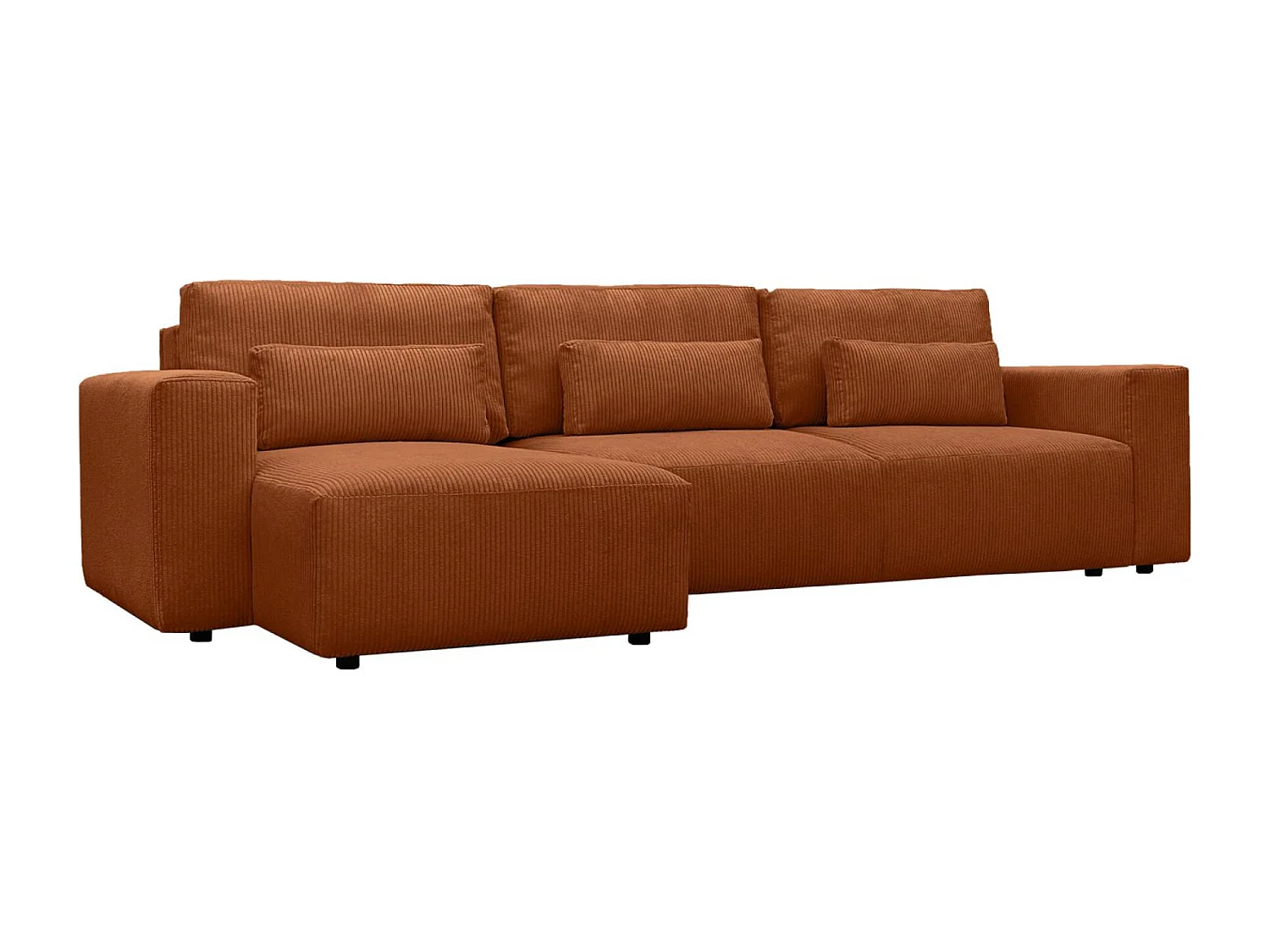 Canapé d'angle convertible réversible 5 places velours côtelé camel avec coffre de rangement - Theo