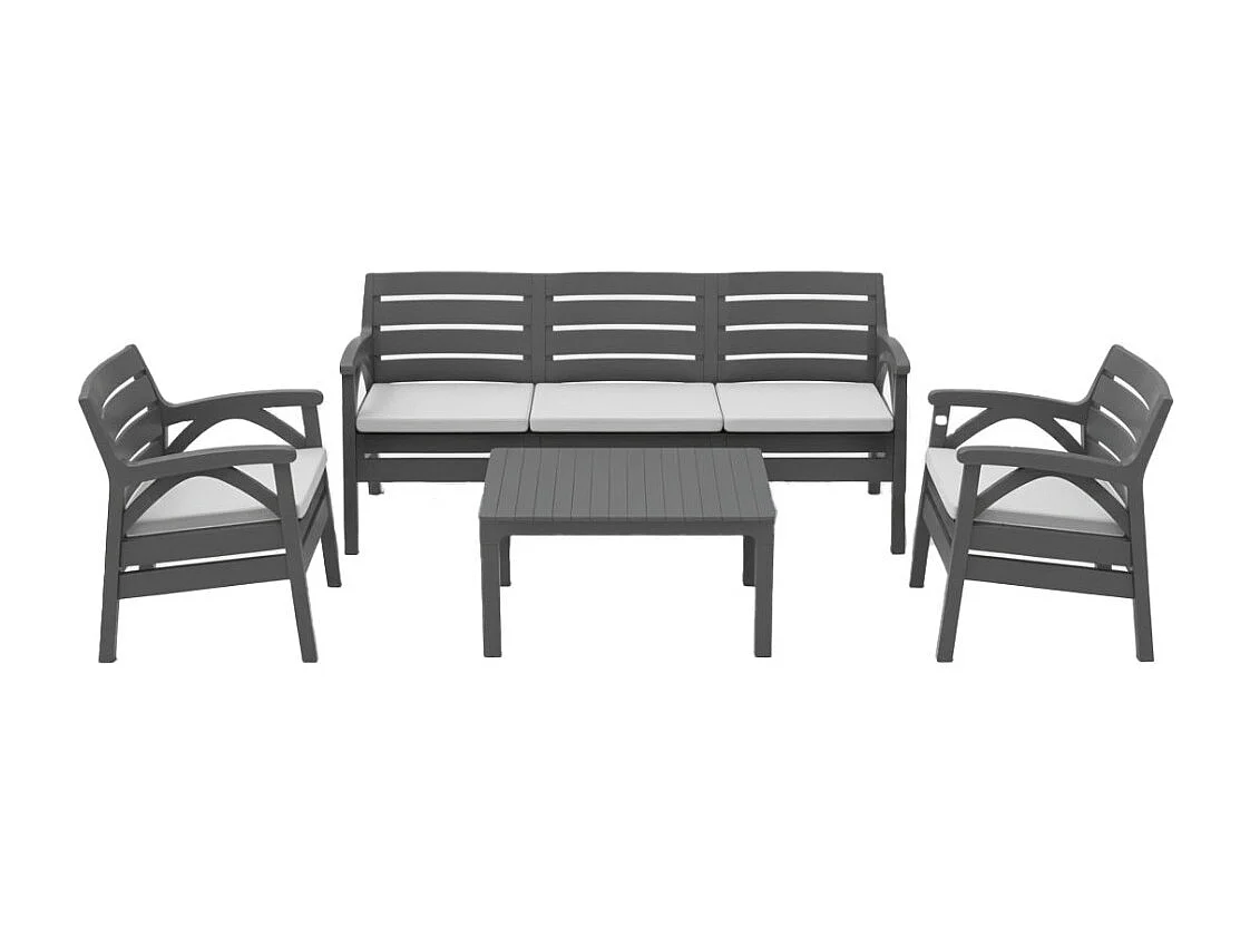 Tuinset SOLVANA 5 zitplaatsen antraciet met 3-zitsbank, fauteuils en salontafel