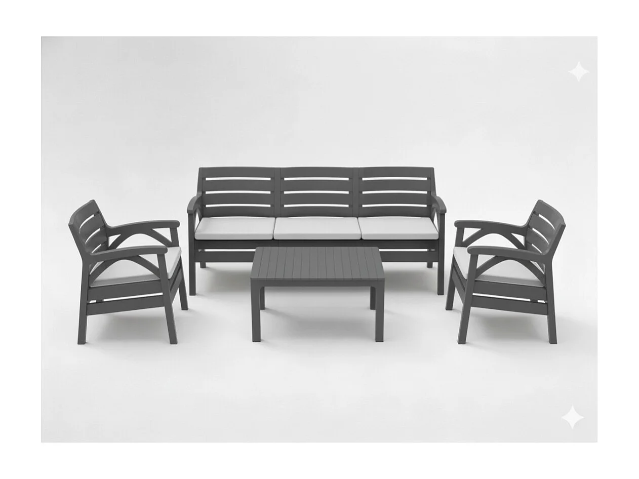 Tuinset SOLVANA 5 zitplaatsen antraciet met 3-zitsbank, fauteuils en salontafel