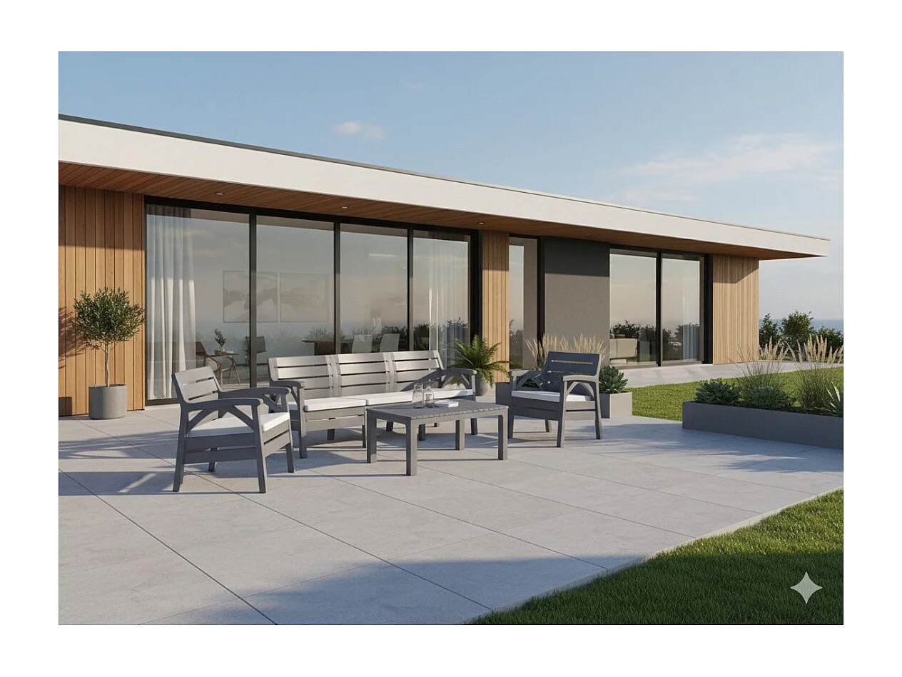 Tuinset SOLVANA 5 zitplaatsen antraciet met 3-zitsbank, fauteuils en salontafel