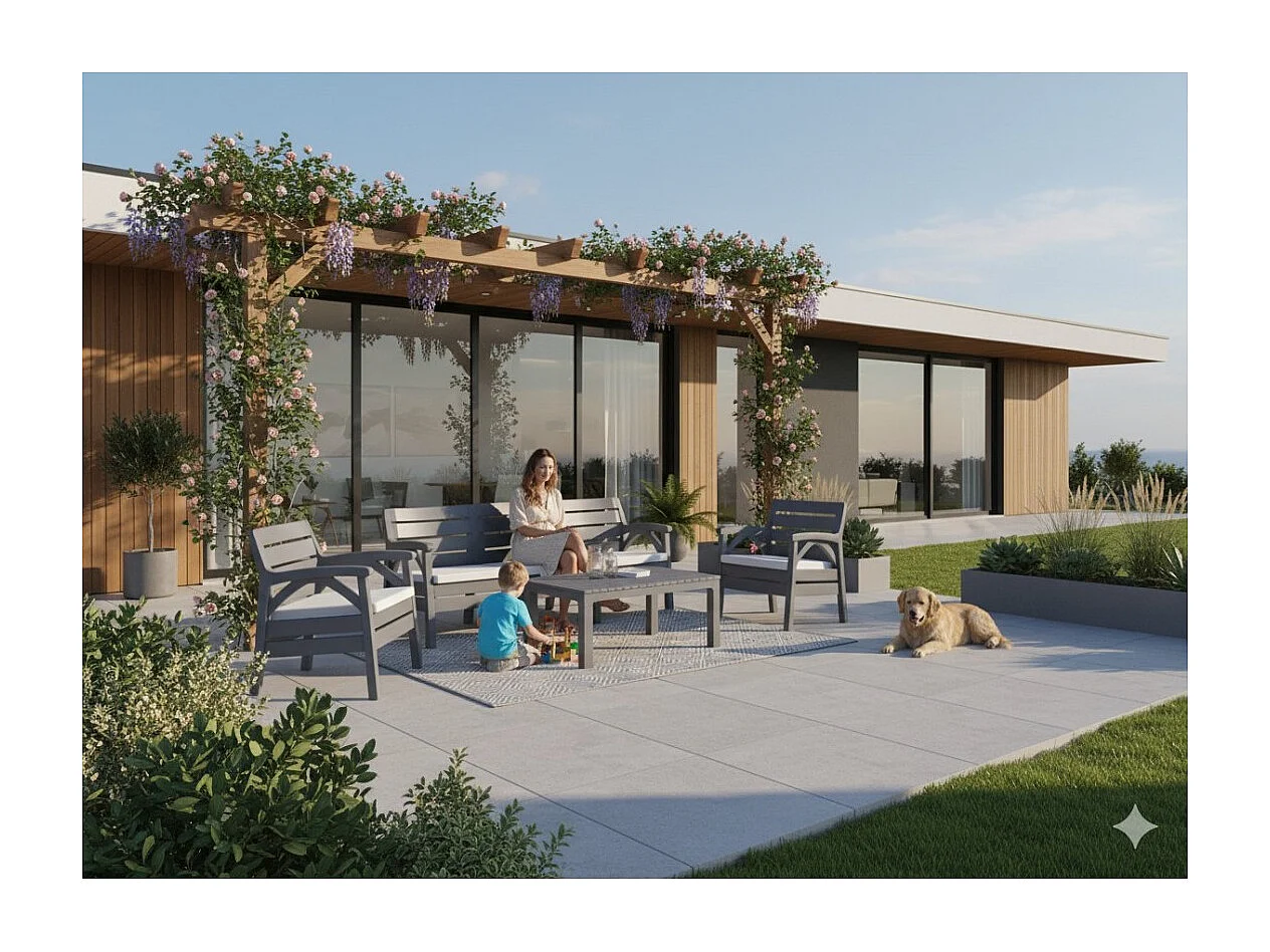 Tuinset SOLVANA 5 zitplaatsen antraciet met 3-zitsbank, fauteuils en salontafel