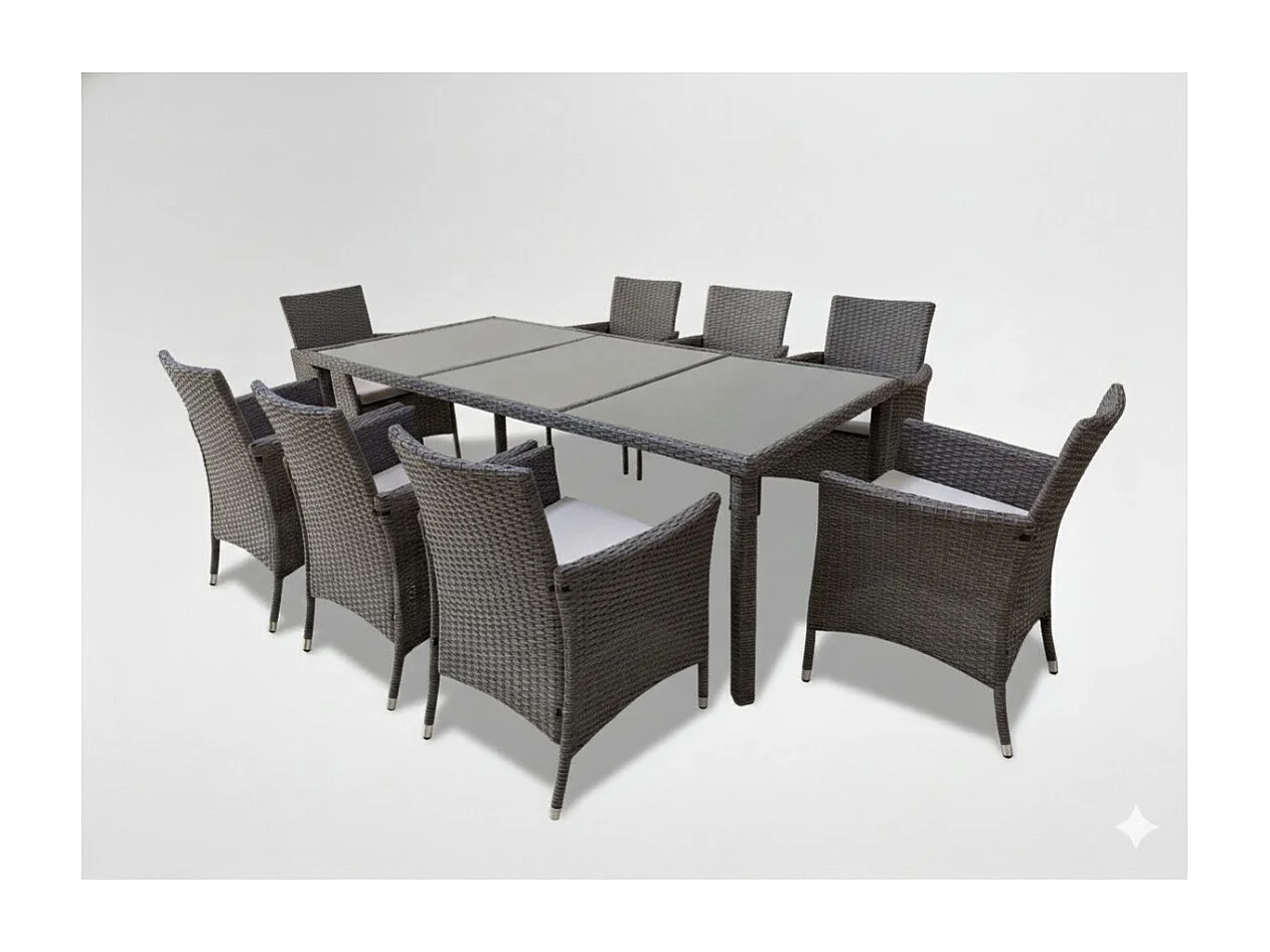 Salon de jardin ZORELIA 8 places brun et beige avec grande table et fauteuils