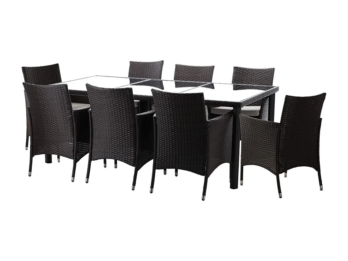 Salon de jardin ZORELIA 8 places brun et beige avec grande table et fauteuils