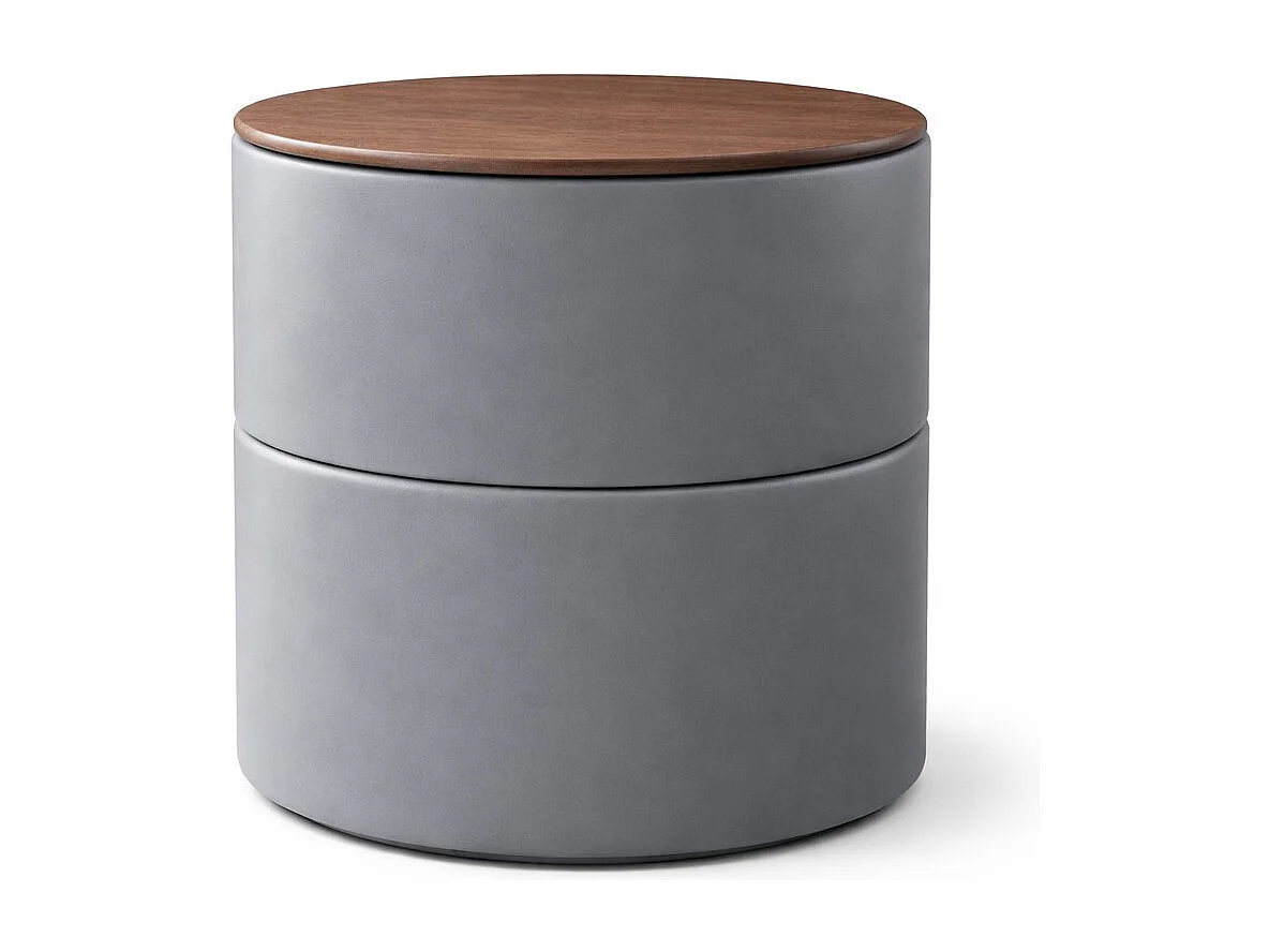 Tavolino da notte rotondo stile design collezione THOMAS color grigio e legno