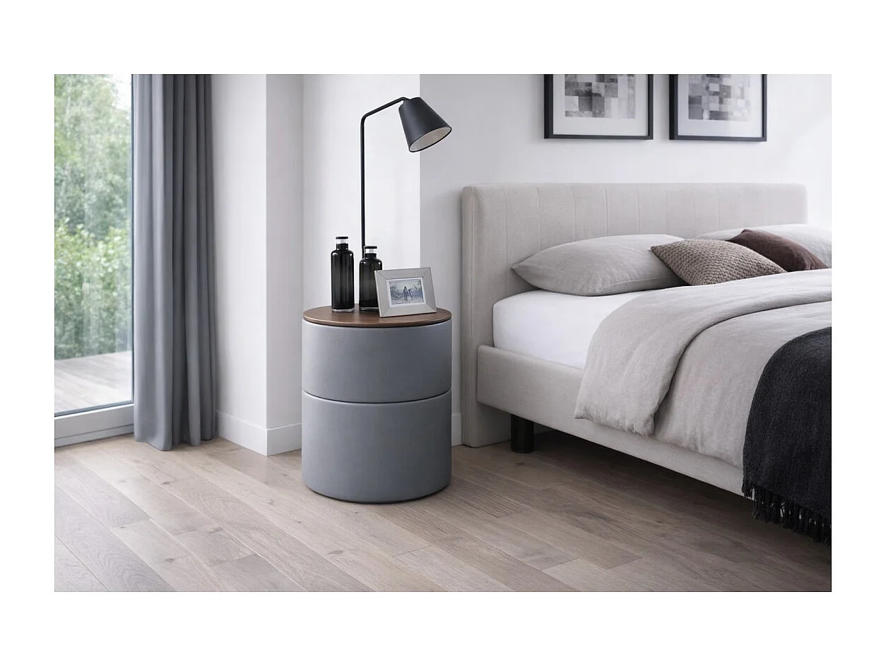 Tavolino da notte rotondo stile design collezione THOMAS color grigio e legno