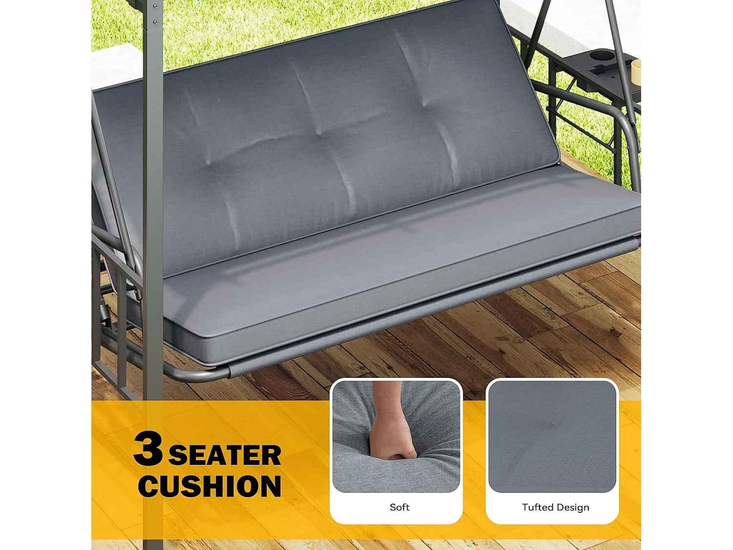 YODOLLA Balancelle de Jardin 3 Places - Convertible en Lit - Toile d'Ombre, 226x128x191 cm - Gris