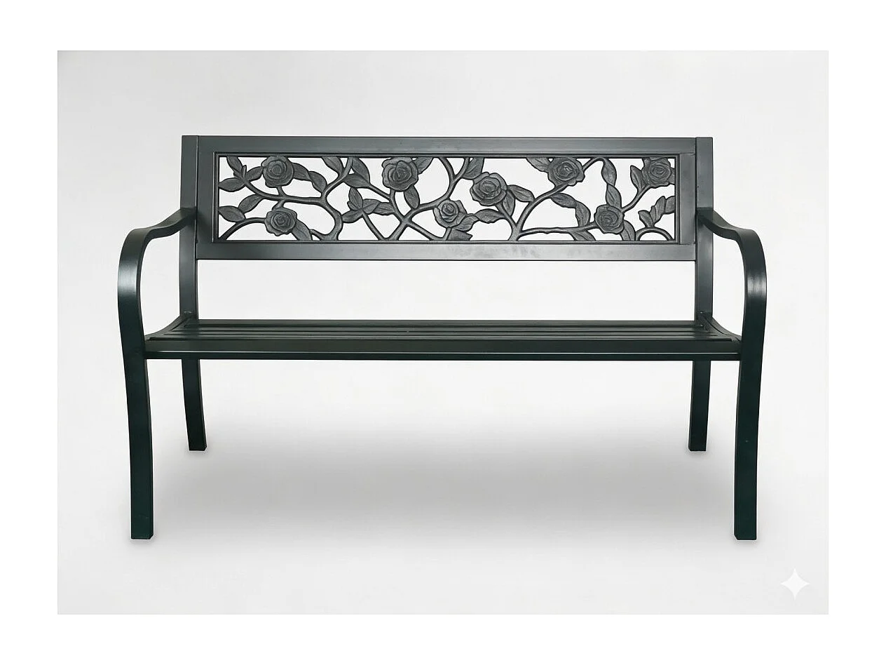 Panchina da esterno MODERNA 125 cm in acciaio nero con motivo rose