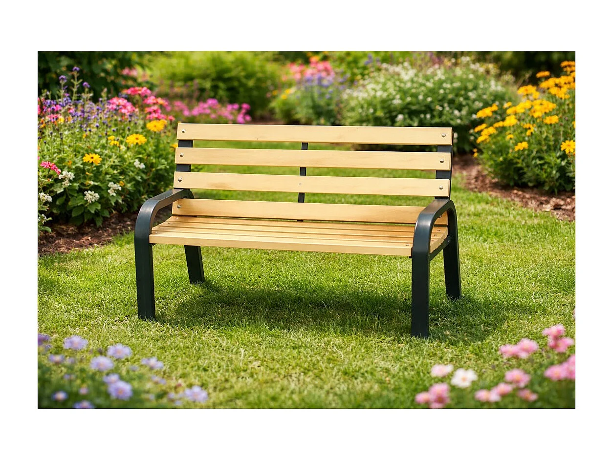 Kind bankje BANCO 81 cm hout en staal voor buiten tuin