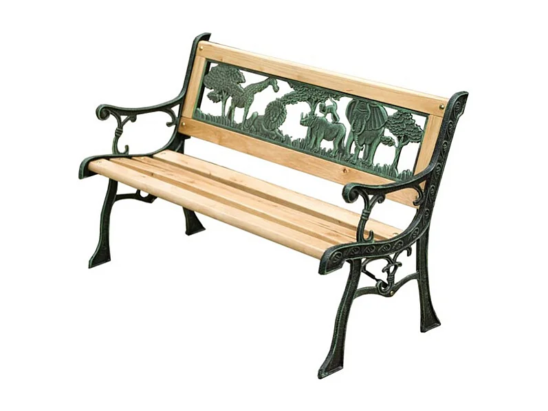 Außenbank für Kinder ANIMA 82 cm Holz und grünes Gusseisen Garten
