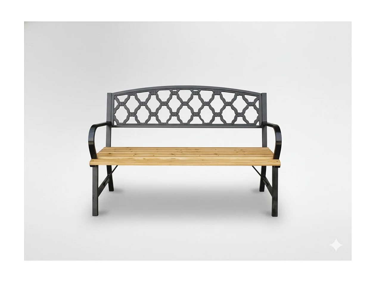 Panchina da esterno FERONA 120 cm in legno e acciaio nero con schienale decorativo
