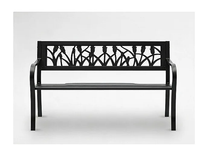 Panchina da esterno FERONA 125 cm in acciaio nero con motivo tulipani design giardino