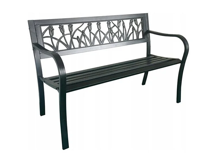 Panchina da esterno FERONA 125 cm in acciaio nero con motivo tulipani design giardino