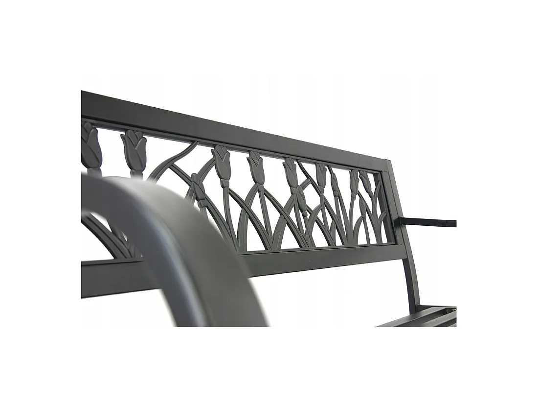Panchina da esterno FERONA 125 cm in acciaio nero con motivo tulipani design giardino