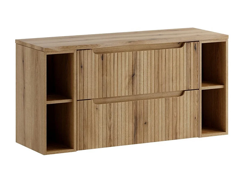 Ensemble de salle de bain VANO chêne clair 120cm : meubles sous vasque à tiroirs avec niches visibles + plan pour vasque