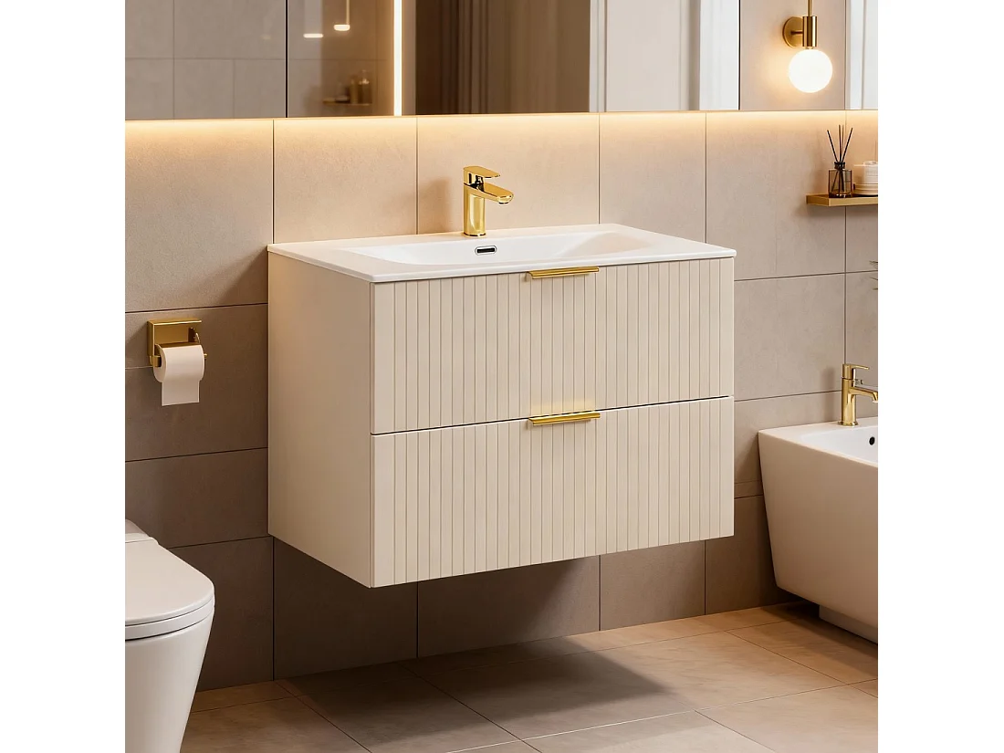 Ensemble de salle de bains NOXERA 80 cm – Marron congo – Vasque encastrée