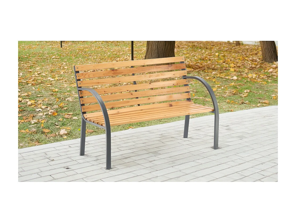 Panchina da giardino BANCO 120 cm legno e acciaio grigio resistente esterno
