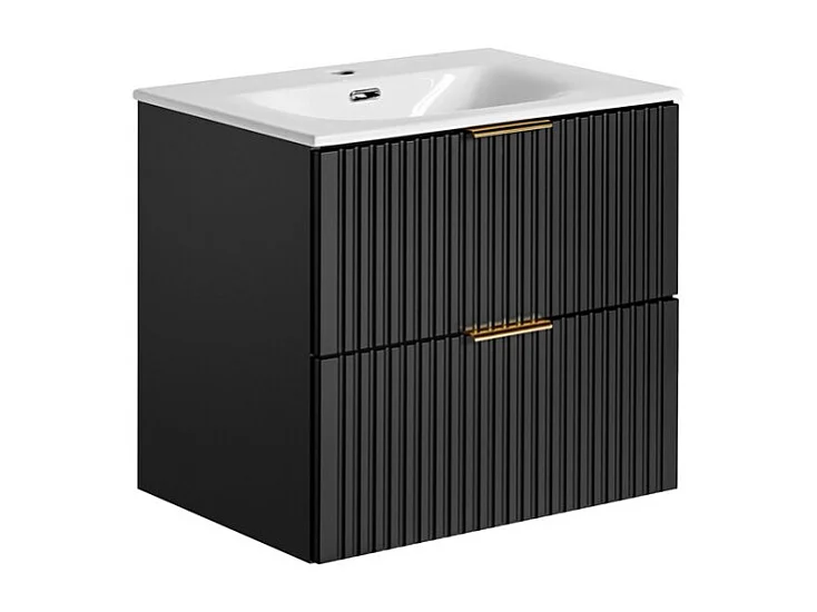 Meuble sous vasque NOXERA 60 cm – Noir mat – Vasque encastrée + siphon