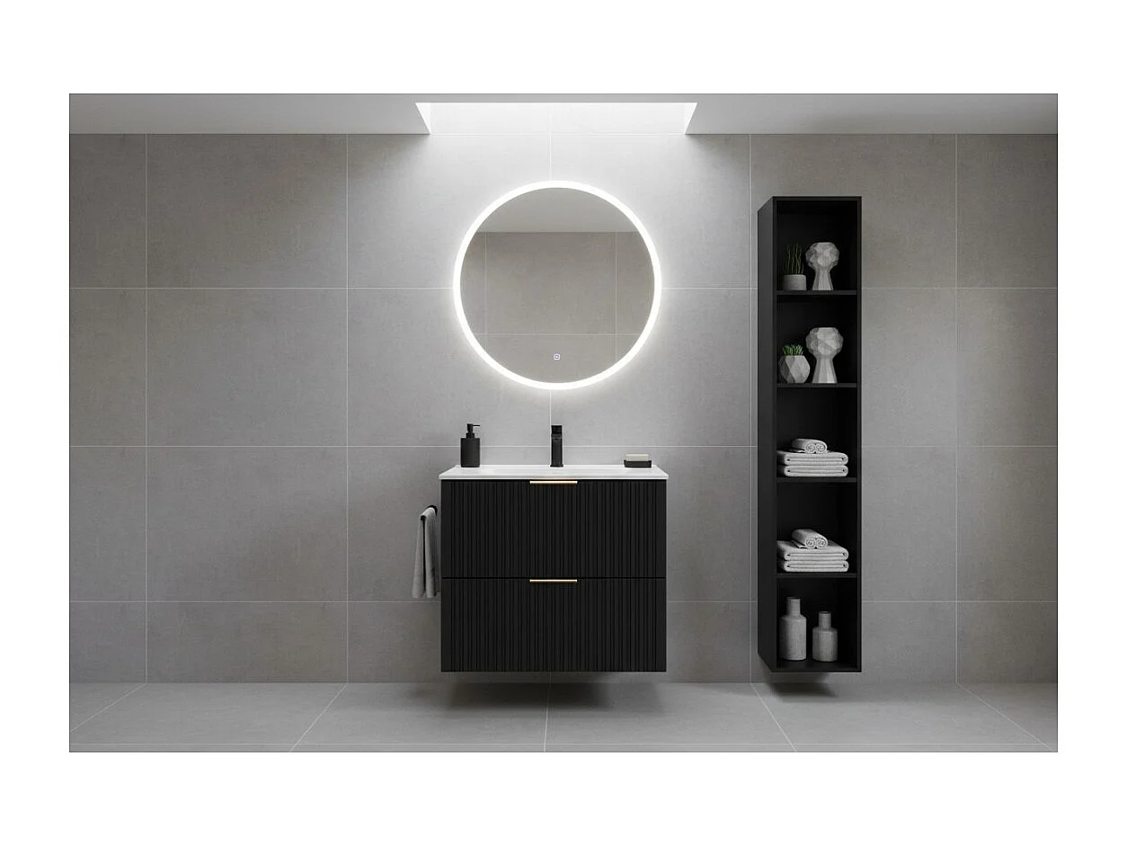 Meuble sous vasque NOXERA 60 cm – Noir mat – Vasque encastrée + siphon