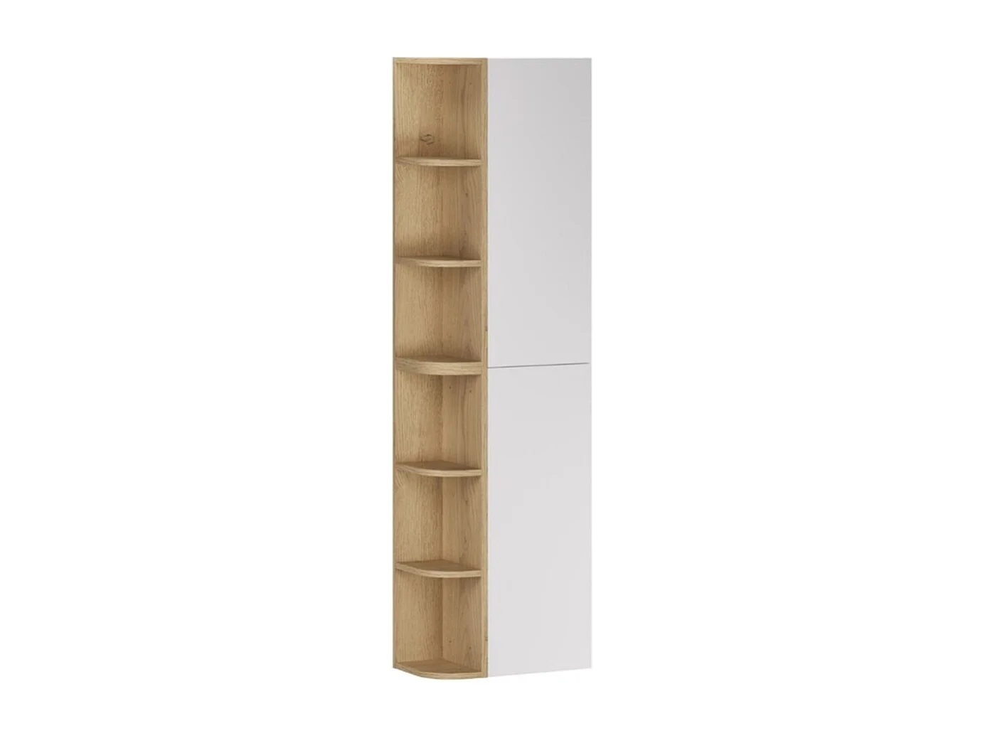 Meubles de rangement modulables OSTER 45cm – meubles suspendus blanc 1 porte et 6 niches arrondies aspect chêne clair