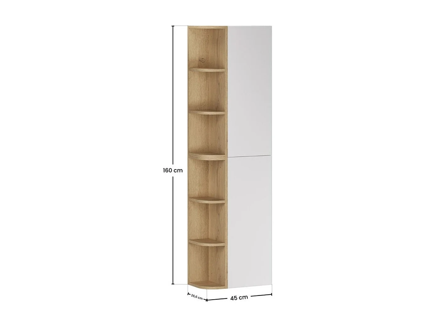 Meubles de rangement modulables OSTER 45cm – meubles suspendus blanc 1 porte et 6 niches arrondies aspect chêne clair