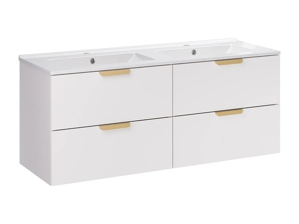 Ensemble de salle de bain suspendu OSTER 120cm : meubles sous vasque à tiroirs blanc + double vasque encastrée