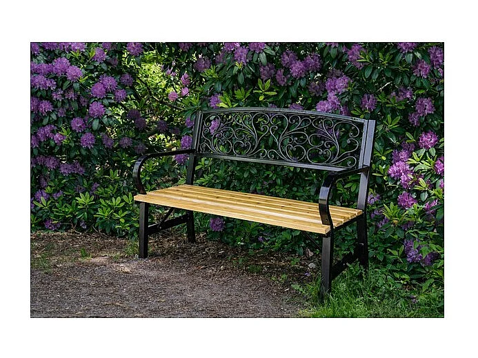 Panchina da esterno FERONA 120 cm legno e acciaio nero stile classico
