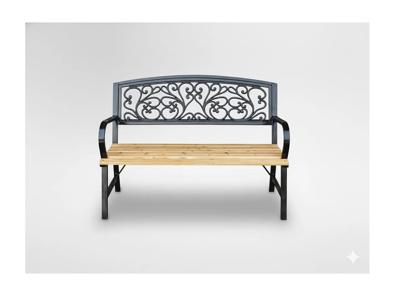 Panchina da esterno FERONA 120 cm legno e acciaio nero stile classico