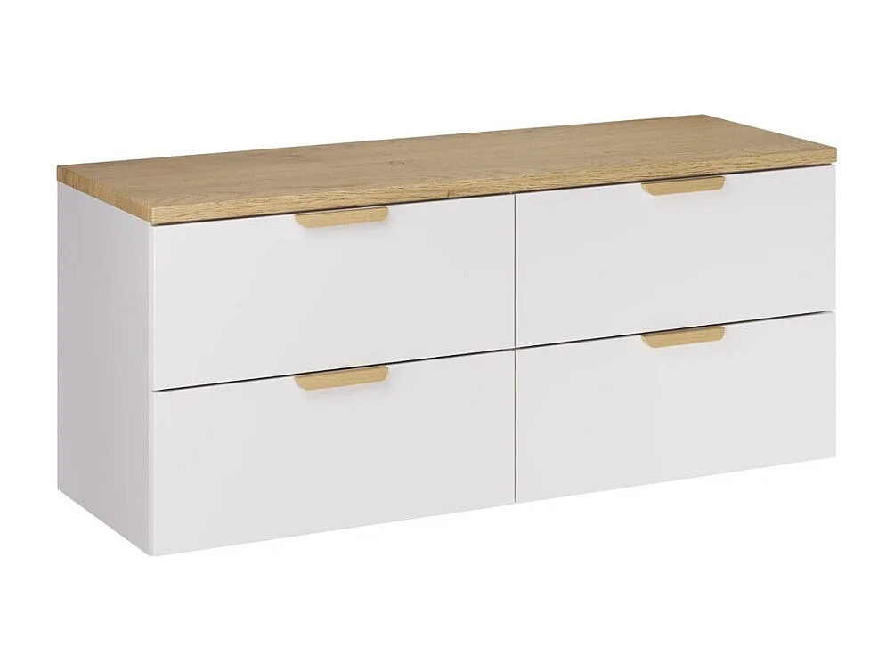 Ensemble de salle de bain suspendu OSTER 120cm : meubles sous vasque à tiroirs blanc + plan pour vasque aspect chêne clair